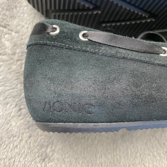 Vionic Alice Moccasin Loafers Womens 8 Black Suede Faux Fur Satin Bow Driving - Picture 6 of 10